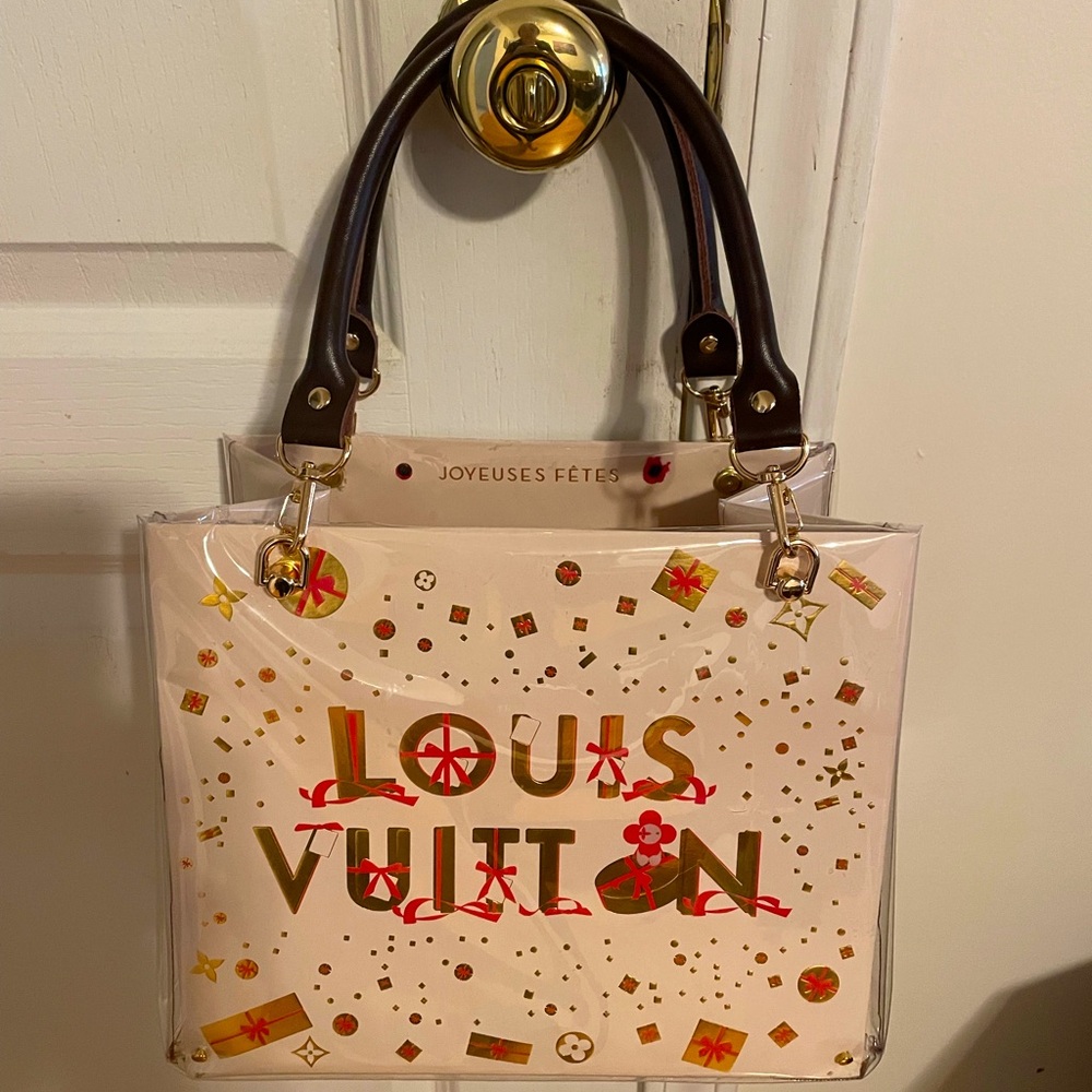 Luxury store bag w/clear cover & leather handles reconstructed